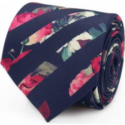 Ox & Bull Painted Floral Silk Tie - Navy Stripe