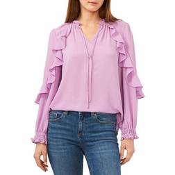 Vince Camuto Ruffled Split Neck Top - Soft Iris