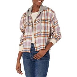 Lucky Brand Cropped Plaid Hoodie - Pink