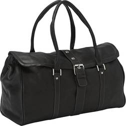 Piel Leather Buckle Flap-Over Satchel Duffel Bag - Black