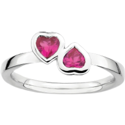 Stacks & Stones Lab-Created Heart Stack Ring - Silver/Pink