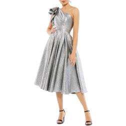 Mac Duggal One-Shoulder A-Line Midi Dress - Silver
