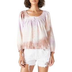 Lucky Brand Embroidered Peasant Blouse - Lilac Multi