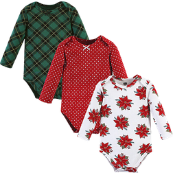 Hudson Cotton Long-Sleeve Bodysuits 3-pack - Poinsettia (11115447)