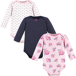 Hudson Baby Quilted Long Sleeve Bodysuits 3 Pack - Pink Navy Floral (10125832)