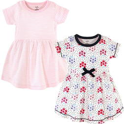 Touched By Nature Girl's Floral Dots & Stripes Organic Dress 2-pack - Pink