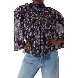 French Connection Crinkled Floral-Print Blouse - Utility Blue