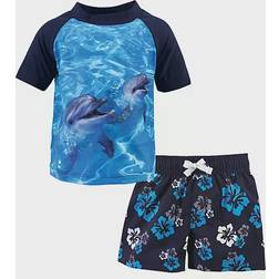 Little Me Dolphin Rashguard and Swim Trunk Set - Blue