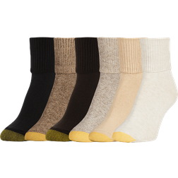 Goldtoe Women's Classic Turn Cuff Socks 6-pack - Brown Black Mix