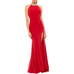 Mac Duggal Beaded Halter Jersey Evening Gown - Red