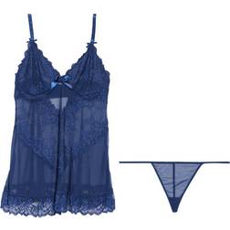 OH LÀ LÀ CHÉRI Valentine Soft Cup Babydoll Chemise & G-String Thong - Estate Blue