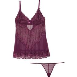 OH LÀ LÀ CHÉRI Valentine Soft Cup Babydoll Chemise & G-String Thong - Italian Plum