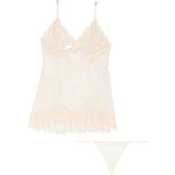 OH LÀ LÀ CHÉRI Valentine Soft Cup Babydoll Chemise & G-String Thong - Silver Peony