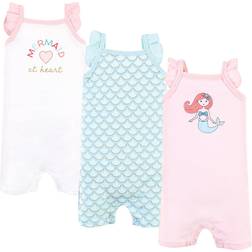 Hudson Baby Cotton Rompers 3-pack - Coral Mint Mermaid ( 10116631)