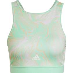 Adidas Hyperglam Aeroready Training Marble-Print Bra - Multicolor/Pulse Mint