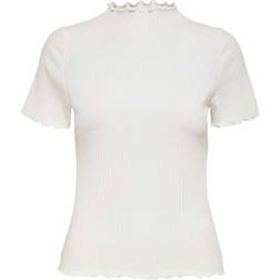 Only Emma High Neck Short Sleeved Top - White/Egret