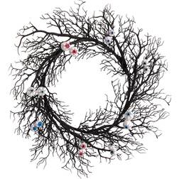 Nearly Natural 30" Halloween Gazing Eyeballs Twig Wreath Black