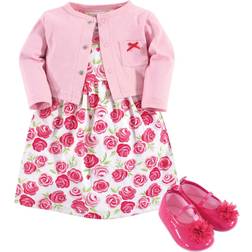 Hudson Dress, Cardigan, Shoe Set 3-Piece - Pink Roses (10155922)