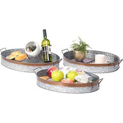 Galvanized Metal Oval Rustic Serving Tray 3pcs