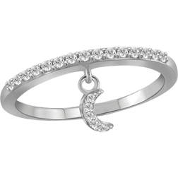 JewelonFire Moon Stackable Ring - Silver/Diamonds