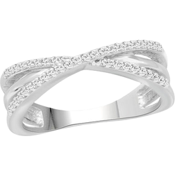 JewelonFire Crossover Ring - Silver/Diamonds