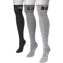 Muk Luks Women's Buckle Cuff Over The Knee Socks 3-pack - Black