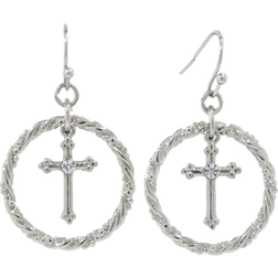 1928 Jewelry Suspended Cross Hoop Drop Earrings - Silver/Transparent