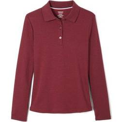 French Toast Girl's Long Sleeve Interlock Knit Polo with Picot Collar - Burgundy