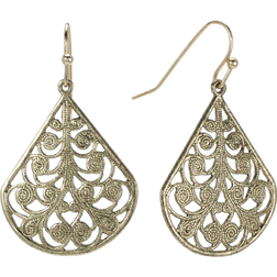 1928 Jewelry Jet Filigree Teardrop Earrings - Gold