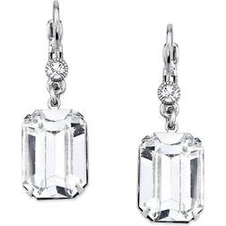1928 Jewelry Square Drop Earrings - Silver/Transparent