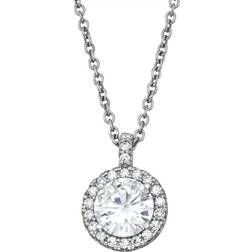 Charles & Colvard Halo Pendant Necklace - White Gold/Transparent