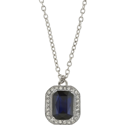 1928 Jewelry Large Octagon Pendant Necklace - Silver/Sapphire/Transparent