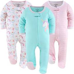 The Peanutshell Baby Sleep N Play Footed Pajamas for Girls 3-pack - Unicorn & Rainbow