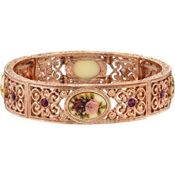 1928 Jewelry Filigree Flower Stretch Bracelet - Rose Gold/Purple