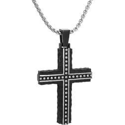 Lynx Two Tone Cross Pendant Necklace - Silver/Black