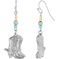 1928 Jewelry Accent Western Boots Drop Earrings - Silver/Gold/Turquoise