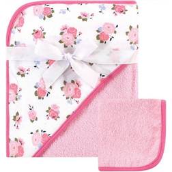 Luvable Friends Hooded Towel and Washcloth Set Floral