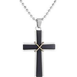 Lynx Tri-Tone Cross Pendant Necklace - Silver/Gold/Black