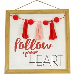 National Tree Company 13" Valentines Follow Your Heart" Wall Sign Poster 33x33cm