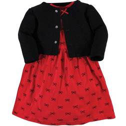 Hudson Baby Quilted Cardigan and Dress Set - Red Black Bows (10119332)