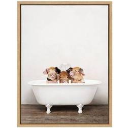 Kate & Laurel Sylvie Three Little Pigs in Vintage Bathtub Framed Art 45.7x61cm
