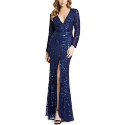 Mac Duggal Embellished Front Slit Long Sleeve Gown - Midnight