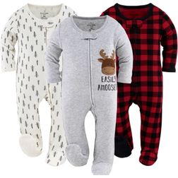 The Peanutshell Baby Boys and Girls Sleepers Set 3 Pack - Red Black