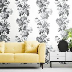 RoomMates Black Watercolor Floral Stripe Peel and Stick Wallpaper