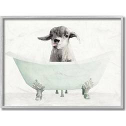 Stupell Baby Llama in a Tub Funny Animal Bathroom Drawing Framed Wall Framed Art 35.6x27.9cm