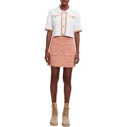 Maje Jimoda Tweed Skirt with Braided Trim - Orange