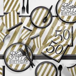 Black and Gold 50th Birthday Party Supplies Kit for 8 Guests