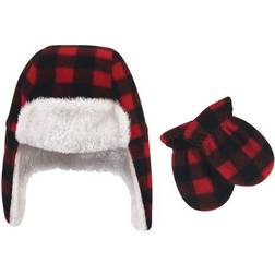 Hudson Baby Trapper Hat & Mitten Set -Black/Red Plaid