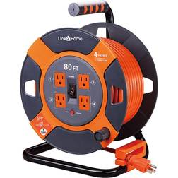 Link2Home Power Reel 80' Extension Cord with 4 Power Outlets