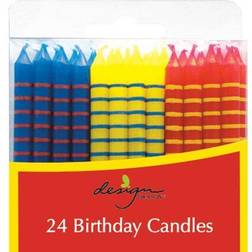 Jam Paper Birthday Candles, 2.4x.25, 24/Pack, Blue, Yellow & Red with Stripes
